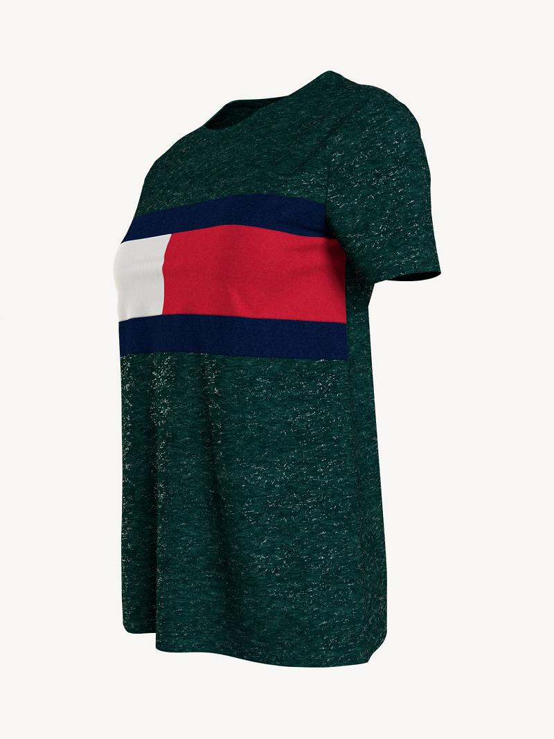 Green Tommy Hilfiger Essential Logo Flag T Shirts | NZ_W21449