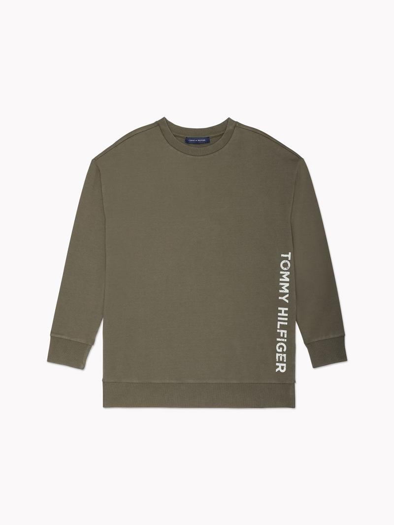 Green Tommy Hilfiger Essential Solid Washed Sweatshirts | NZ_W21388