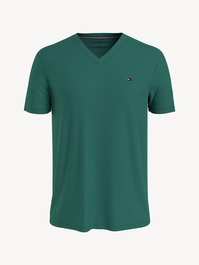 Green Tommy Hilfiger Essential V-Neck T Shirts | NZ_M31037