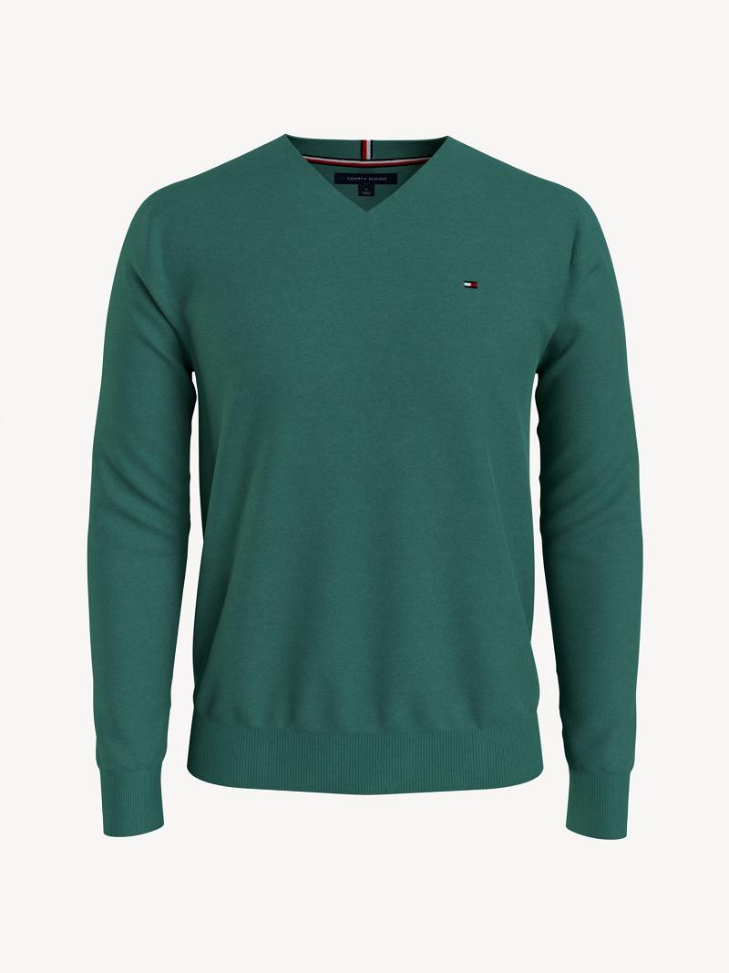 Green Tommy Hilfiger Essential tonal v-neck Sweaters | NZ_M31165