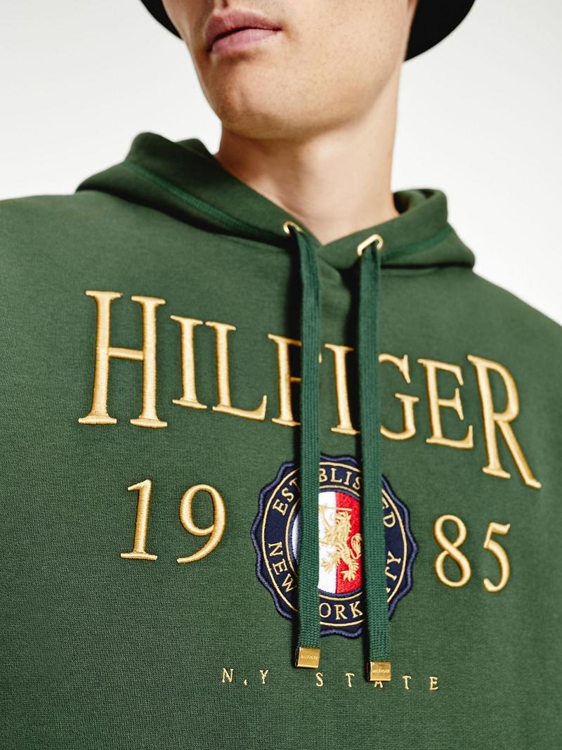 Green Tommy Hilfiger Icon Organic Cotton Crest Hoodies | NZ_M31446