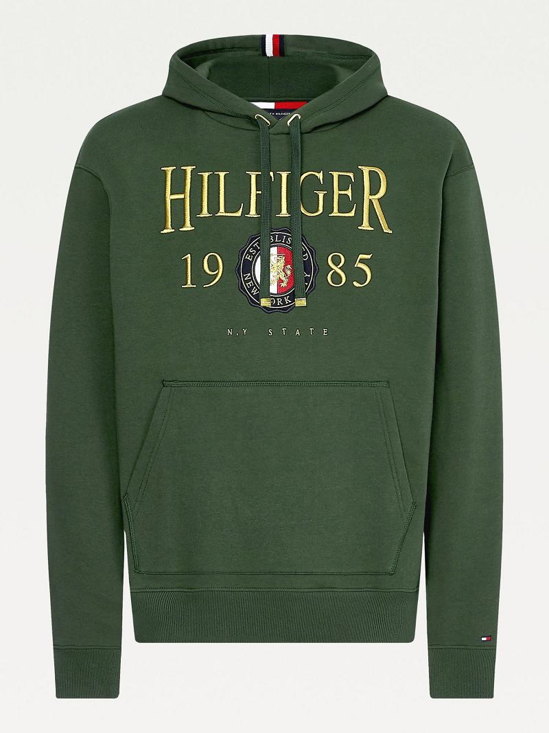 Green Tommy Hilfiger Icon Organic Cotton Crest Hoodies | NZ_M31446