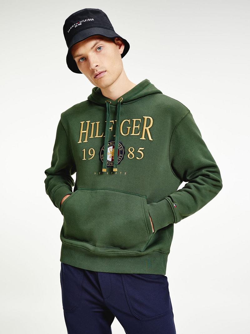 Green Tommy Hilfiger Icon Organic Cotton Crest Hoodies | NZ_M31446