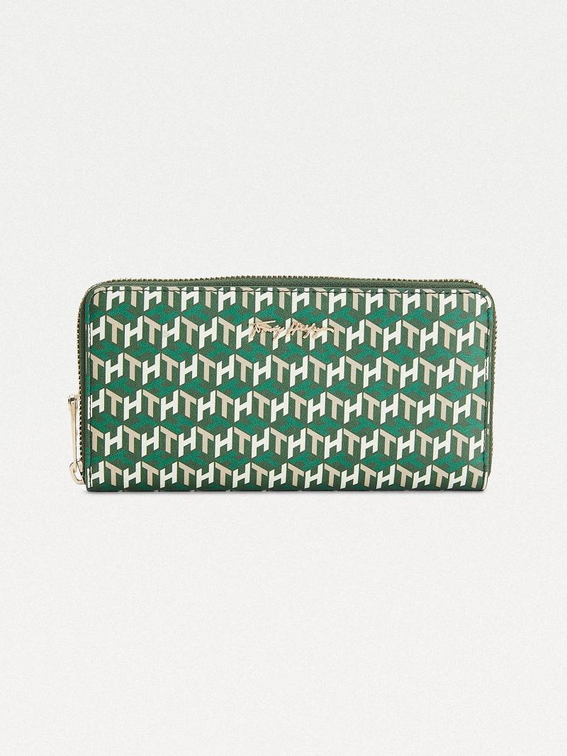 Green Tommy Hilfiger Large Monogram Zip Wallets | NZ_W21710