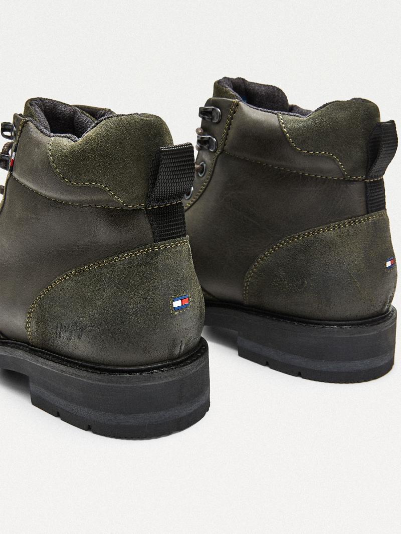 Green Tommy Hilfiger Leather mix Boots | NZ_M31686