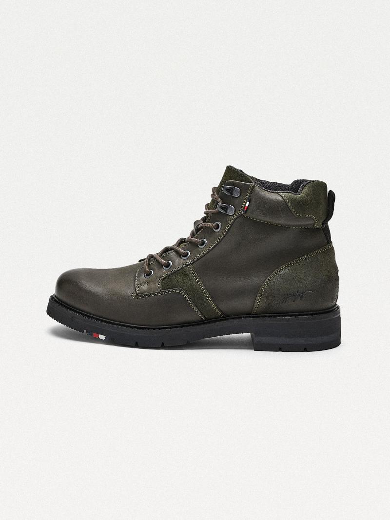 Green Tommy Hilfiger Leather mix Boots | NZ_M31686