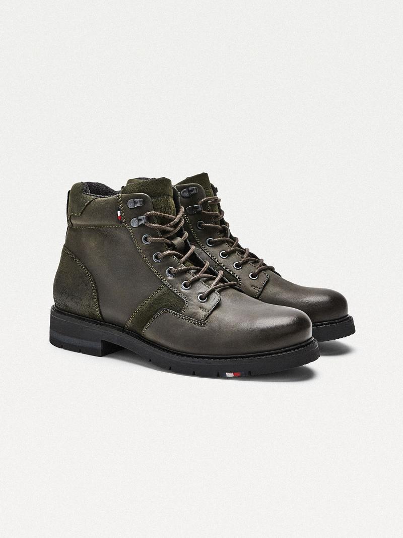 Green Tommy Hilfiger Leather mix Boots | NZ_M31686