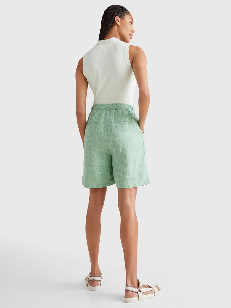 Green Tommy Hilfiger Linen Shorts | NZ_W21309