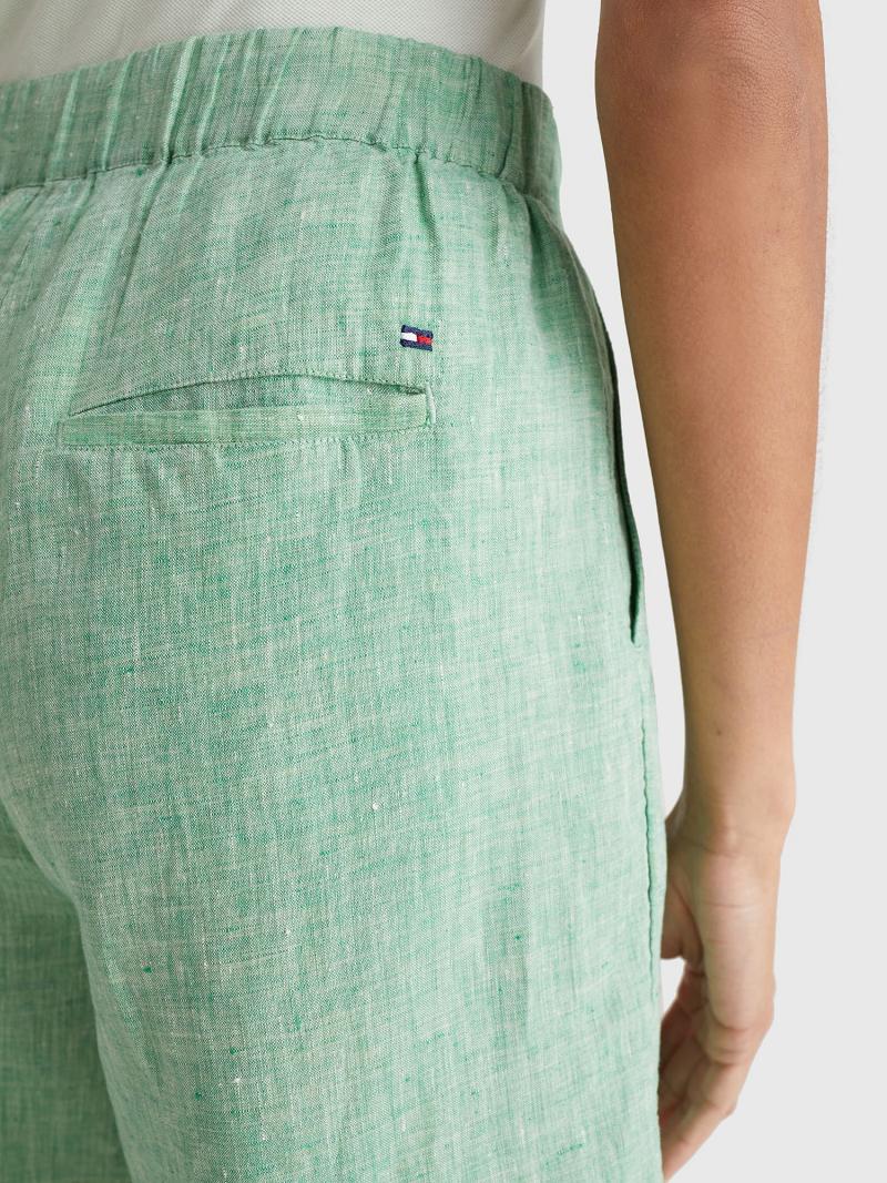 Green Tommy Hilfiger Linen Shorts | NZ_W21309