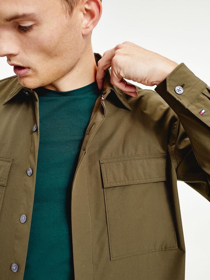 Green Tommy Hilfiger Solid utility overshirt Shirts | NZ_M31282