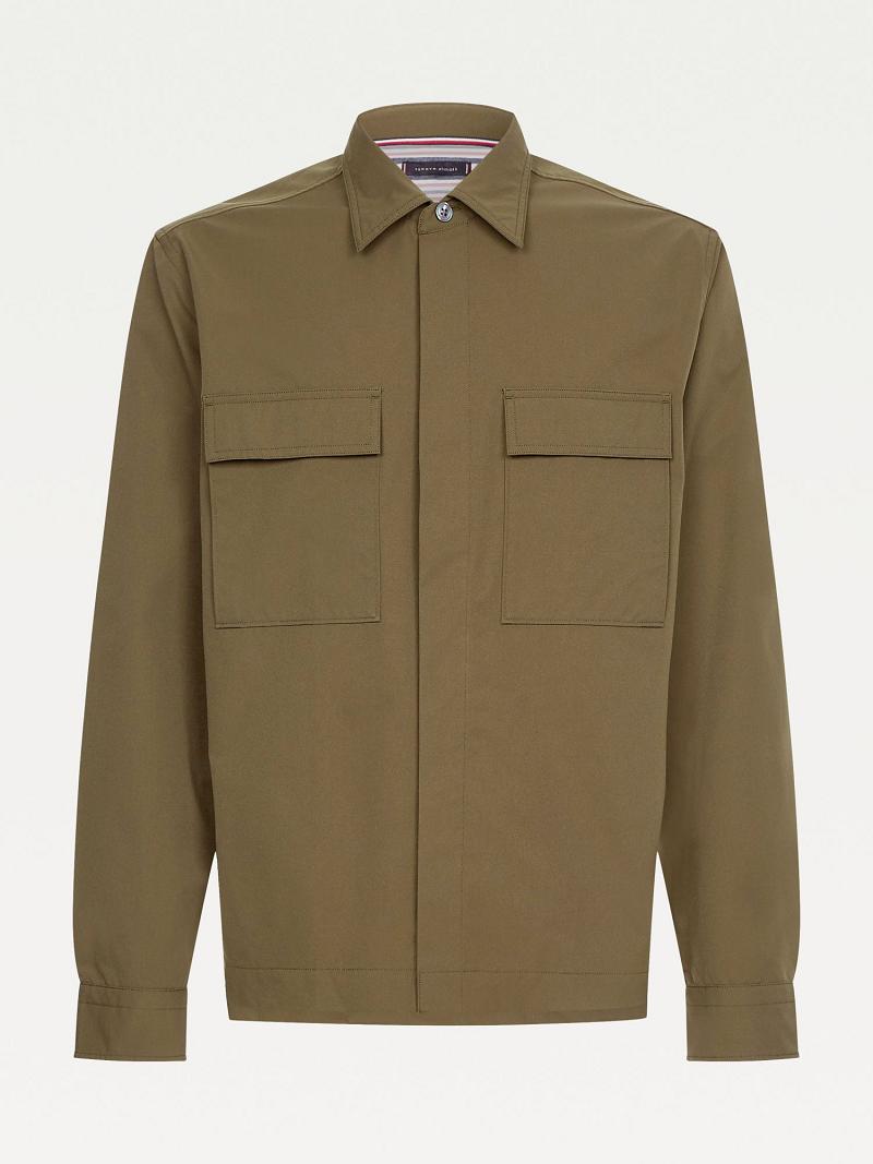 Green Tommy Hilfiger Solid utility overshirt Shirts | NZ_M31282