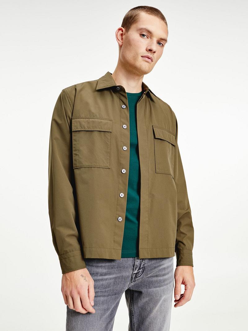 Green Tommy Hilfiger Solid utility overshirt Shirts | NZ_M31282