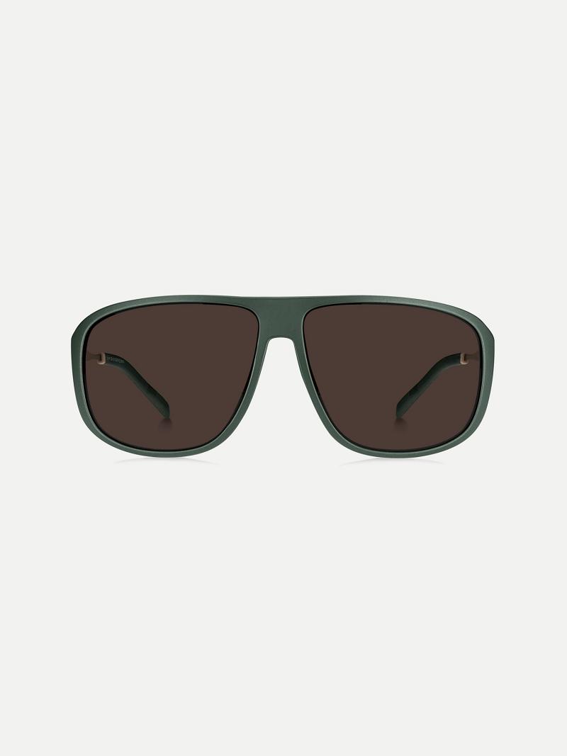 Green Tommy Hilfiger Square Retro Sunglasses | NZ_M31774