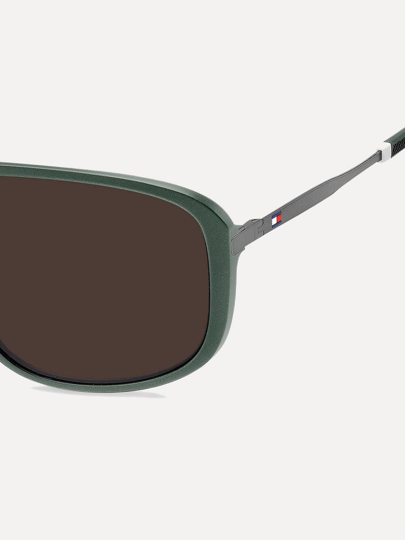 Green Tommy Hilfiger Square Retro Sunglasses | NZ_M31774