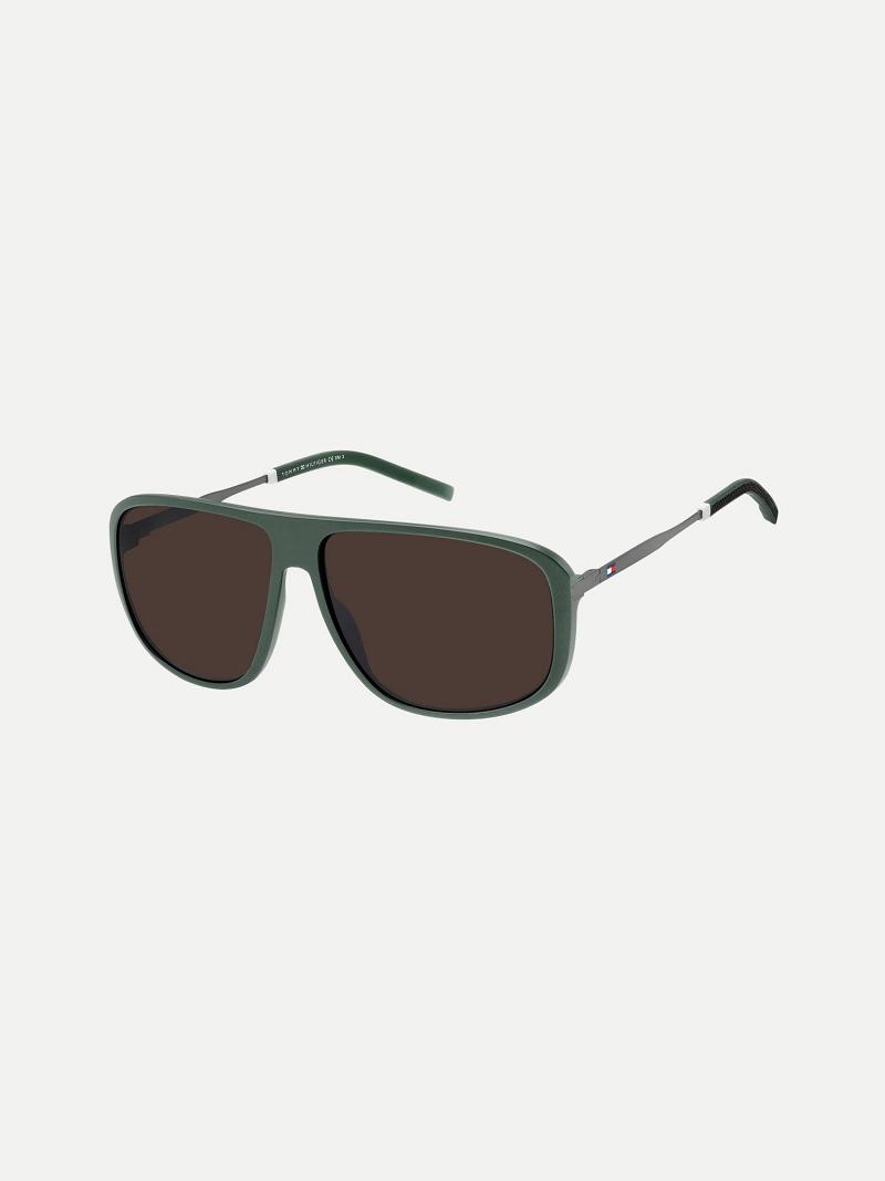 Green Tommy Hilfiger Square Retro Sunglasses | NZ_M31774