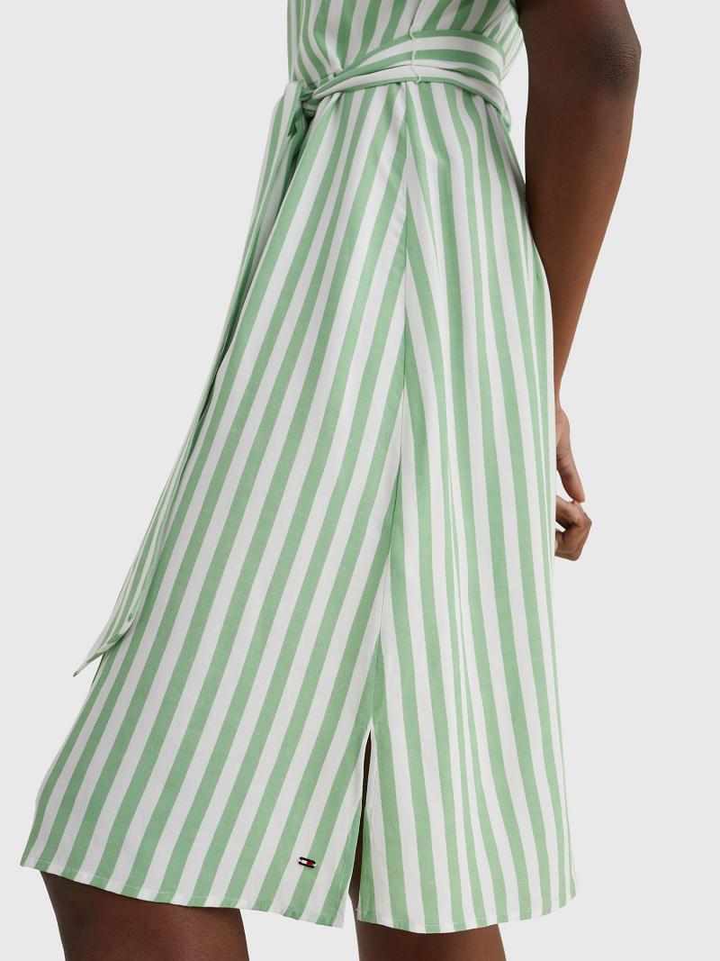 Green Tommy Hilfiger Stripe Tie-Waist Shirtdress Dresses | NZ_W21128