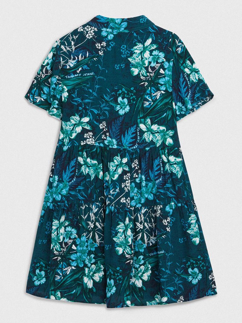 Green Tommy Hilfiger Tropical Print Dresses | NZ_G1087