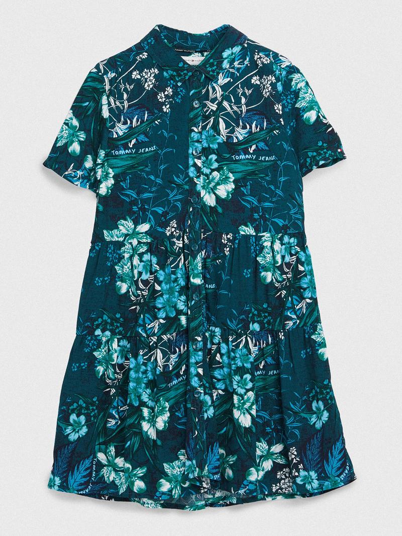 Green Tommy Hilfiger Tropical Print Dresses | NZ_G1087