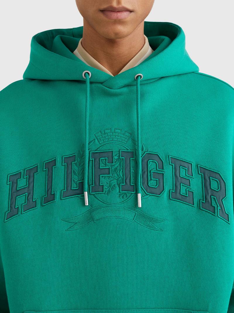 Green Tommy Hilfiger Varsity crest Hoodies | NZ_M31470