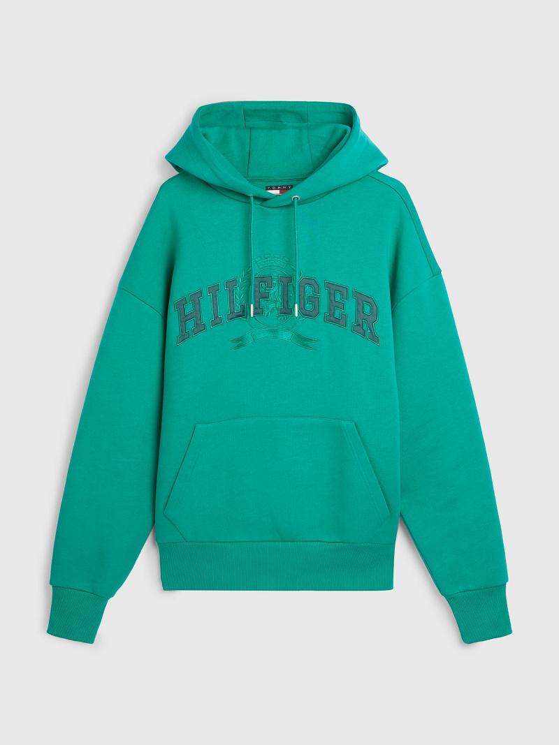 Green Tommy Hilfiger Varsity crest Hoodies | NZ_M31470