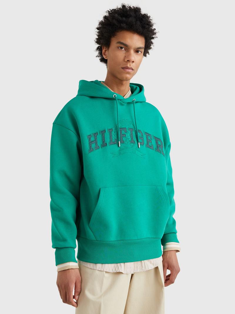 Green Tommy Hilfiger Varsity crest Hoodies | NZ_M31470