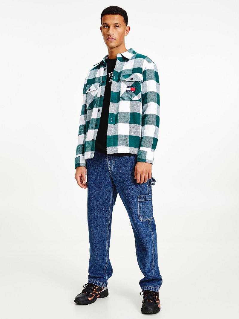 Green / White Tommy Hilfiger Plaid flannel sherpa overshirt Shirts | NZ_M31265