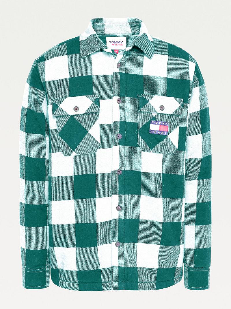 Green / White Tommy Hilfiger Plaid flannel sherpa overshirt Shirts | NZ_M31265