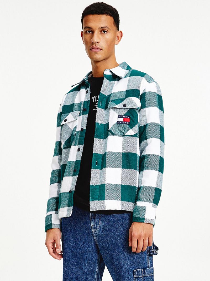 Green / White Tommy Hilfiger Plaid flannel sherpa overshirt Shirts | NZ_M31265