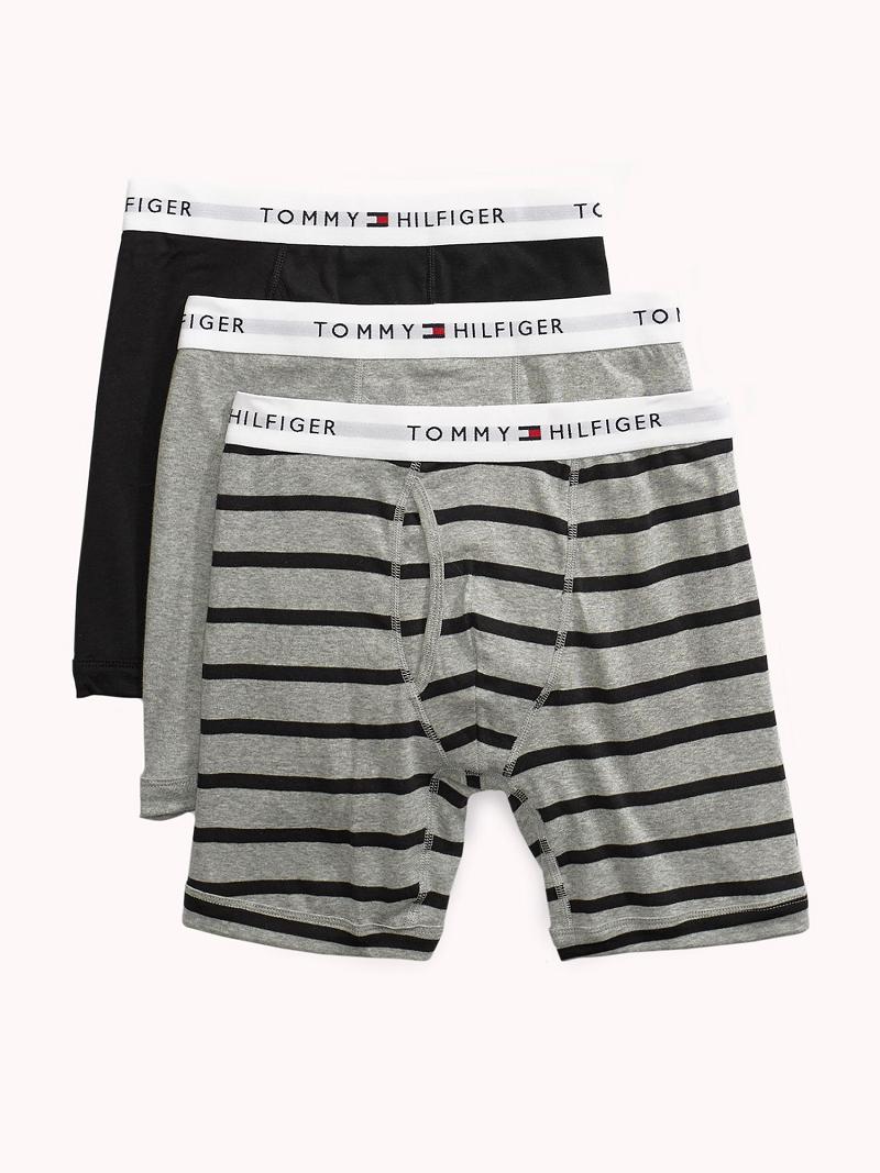 Grey / Black Tommy Hilfiger Cotton classics stripe boxer brief 3pk Boxer Briefs | NZ_M31591