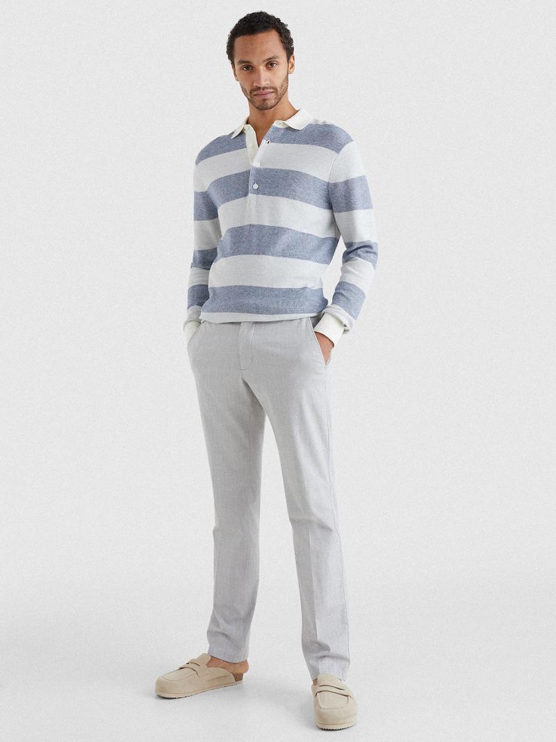 Grey / Blue Tommy Hilfiger Regular fit rugby stripe Sweaters | NZ_M31172