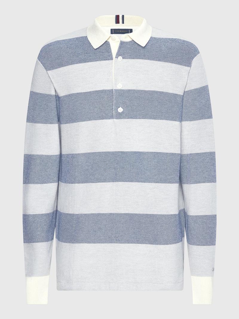 Grey / Blue Tommy Hilfiger Regular fit rugby stripe Sweaters | NZ_M31172