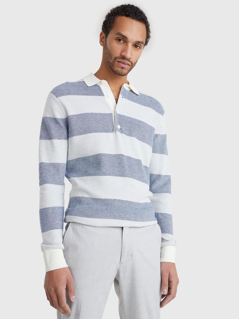 Grey / Blue Tommy Hilfiger Regular fit rugby stripe Sweaters | NZ_M31172