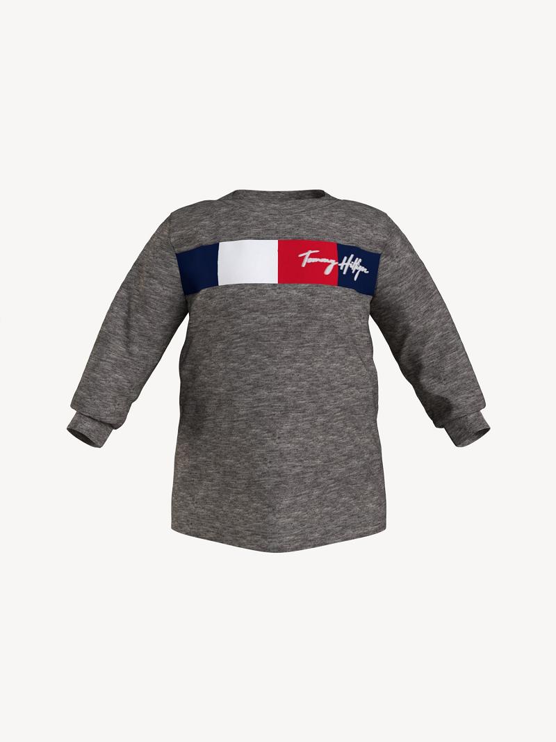 Grey Tommy Hilfiger Babies\' Signature Long Sleeve T Shirts | NZ_G1224