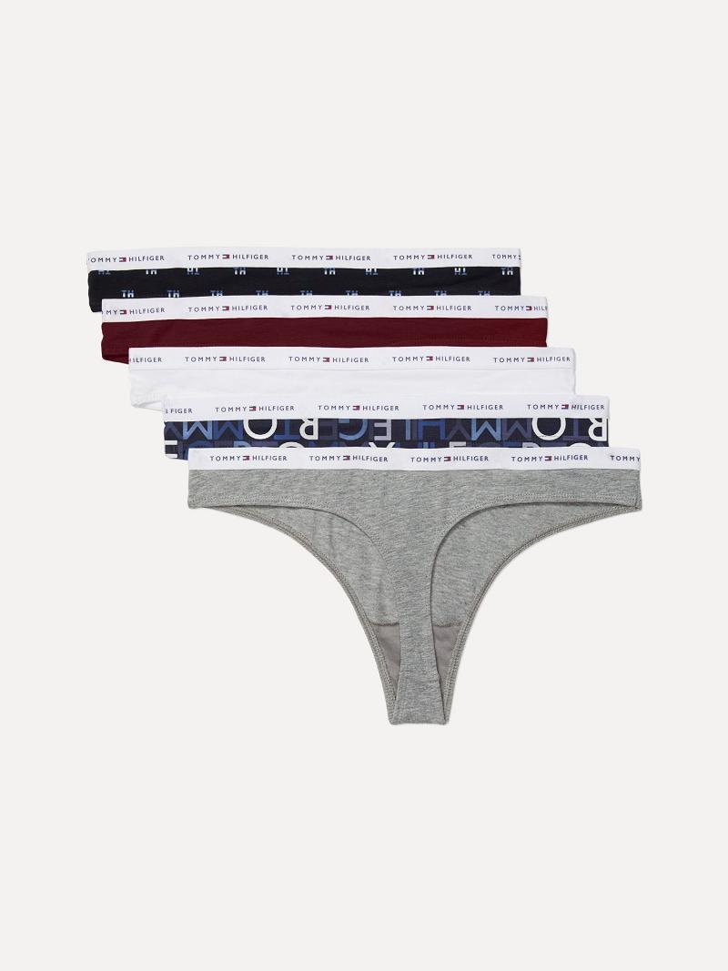 Grey Tommy Hilfiger Cotton Classic 5PK Thongs | NZ_W21564