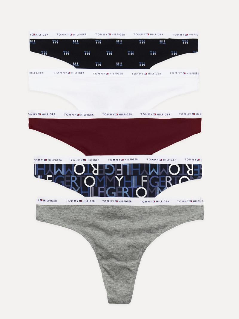 Grey Tommy Hilfiger Cotton Classic 5PK Thongs | NZ_W21564