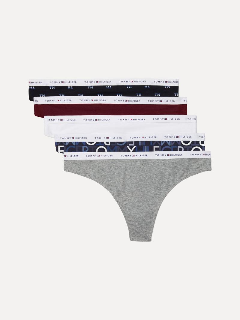 Grey Tommy Hilfiger Cotton Classic 5PK Thongs | NZ_W21564