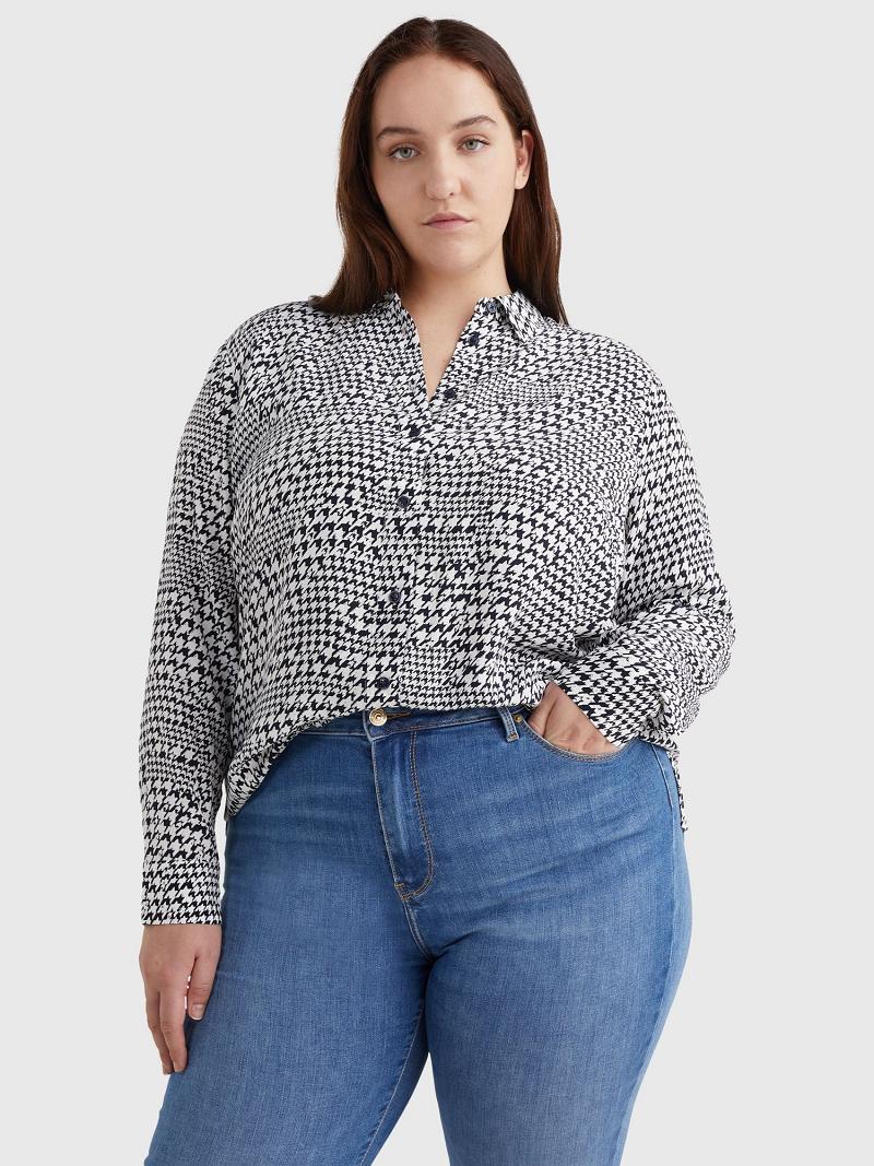 Grey Tommy Hilfiger Curve Houndstooth Print Blouses | NZ_W21011