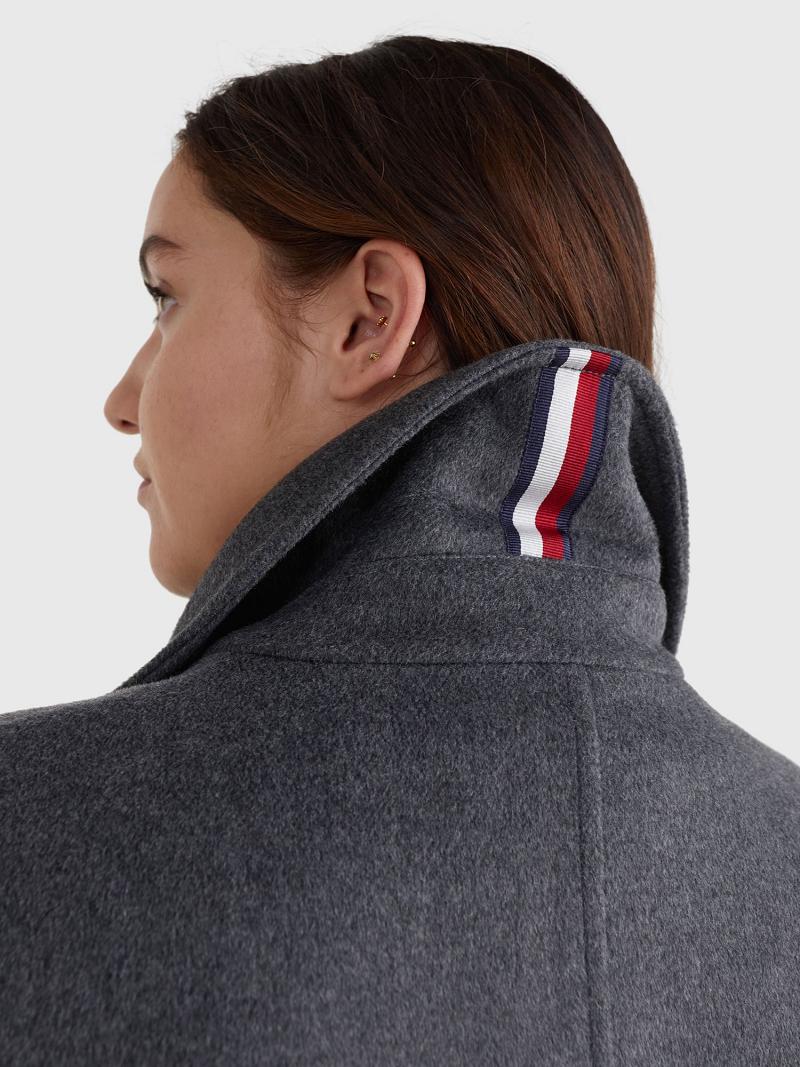 Grey Tommy Hilfiger Curve Solid Belted Coats | NZ_W21028