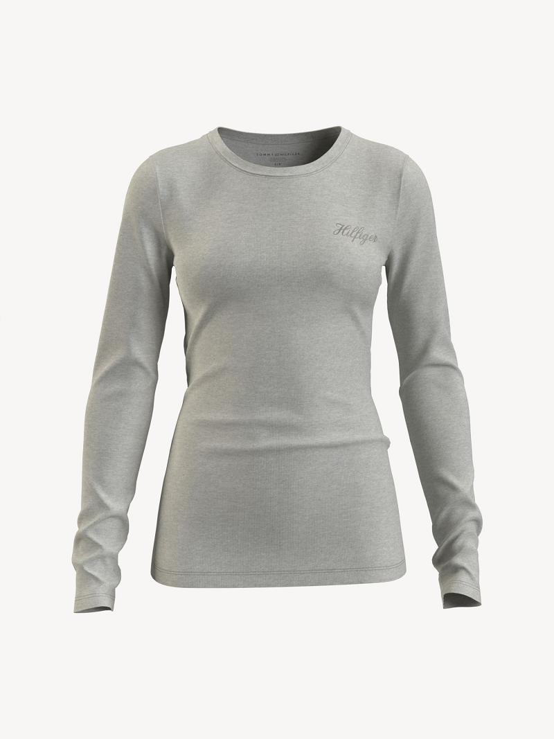 Grey Tommy Hilfiger Essential Favorite Long-Sleeve Crewneck T Shirts | NZ_W21443