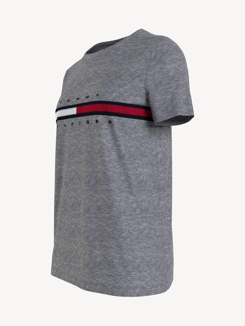 Grey Tommy Hilfiger Essential Flag Stripe T Shirts | NZ_W21447