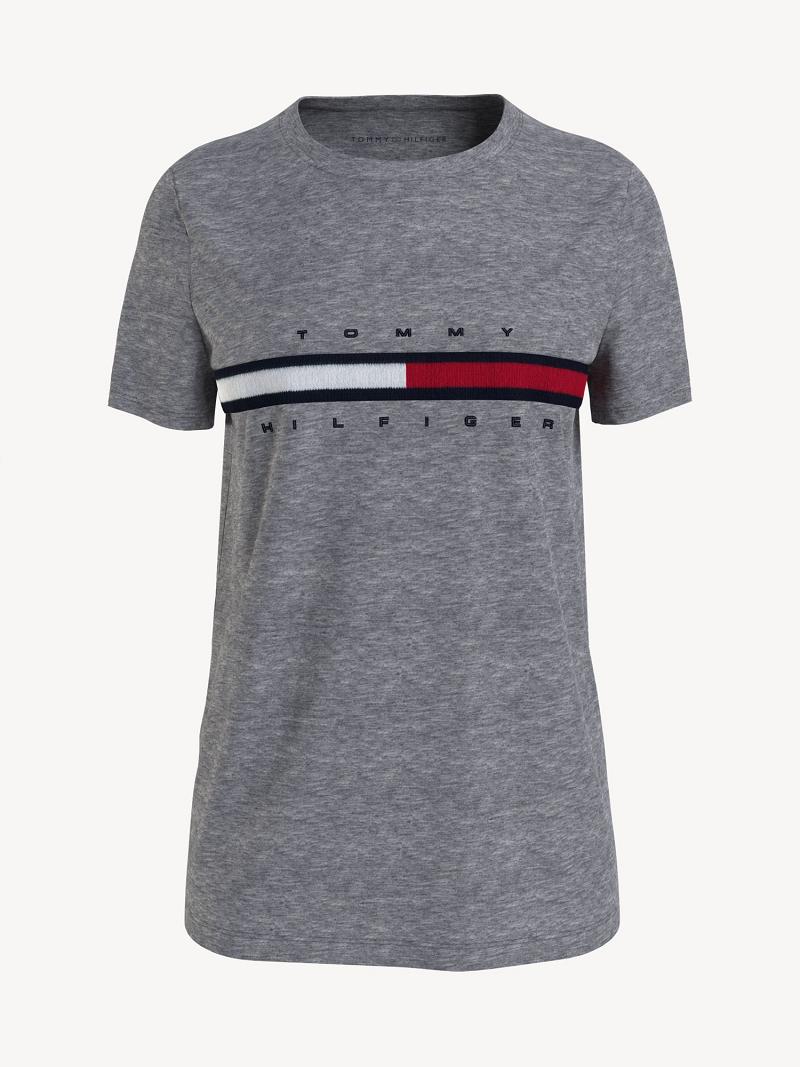 Grey Tommy Hilfiger Essential Flag Stripe T Shirts | NZ_W21447