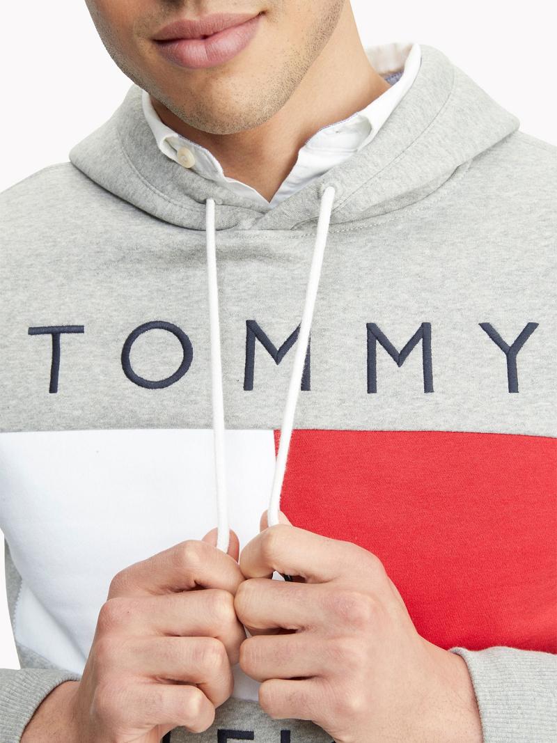 Grey Tommy Hilfiger Essential Logo Hoodies | NZ_M31439