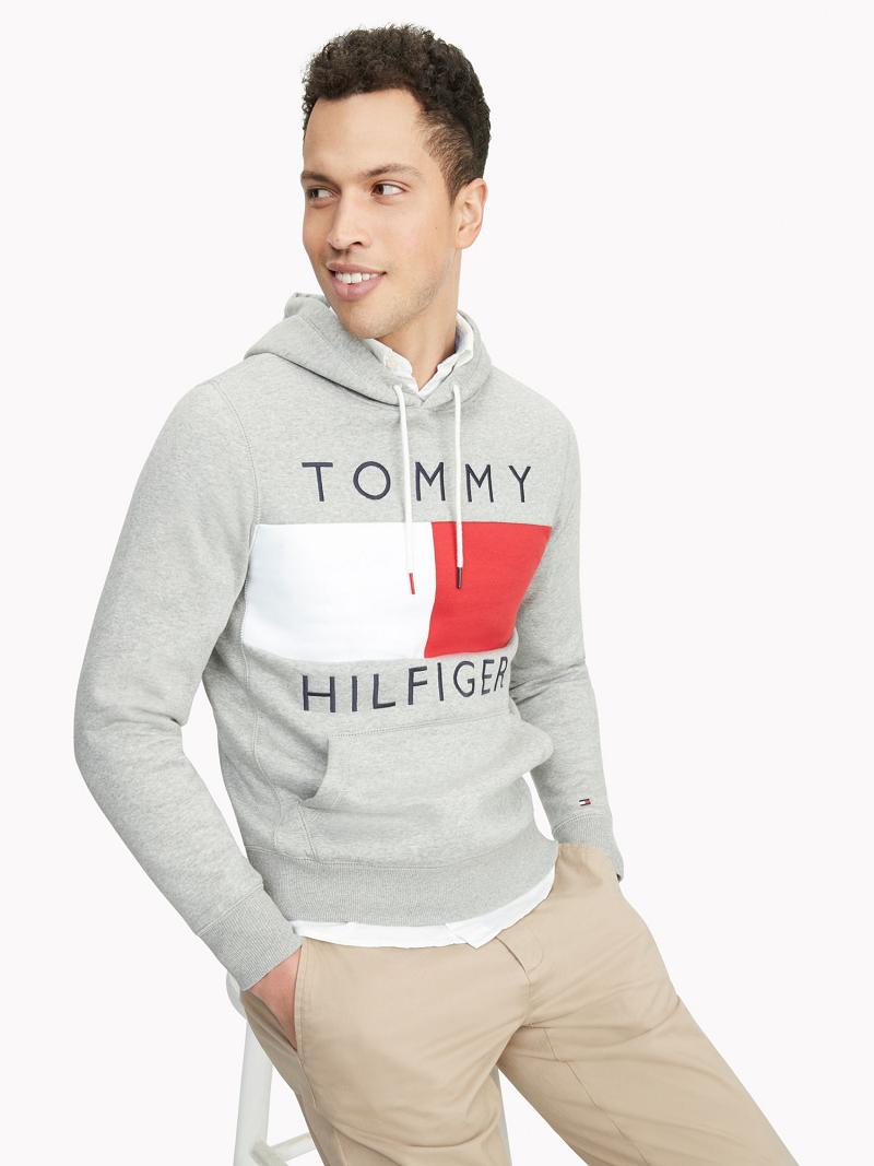 Grey Tommy Hilfiger Essential Logo Hoodies | NZ_M31439