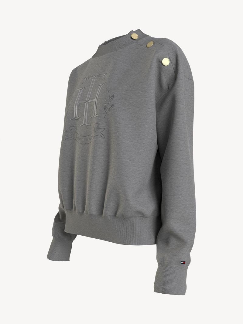 Grey Tommy Hilfiger Essential Nautical Button Sweatshirts | NZ_W21386