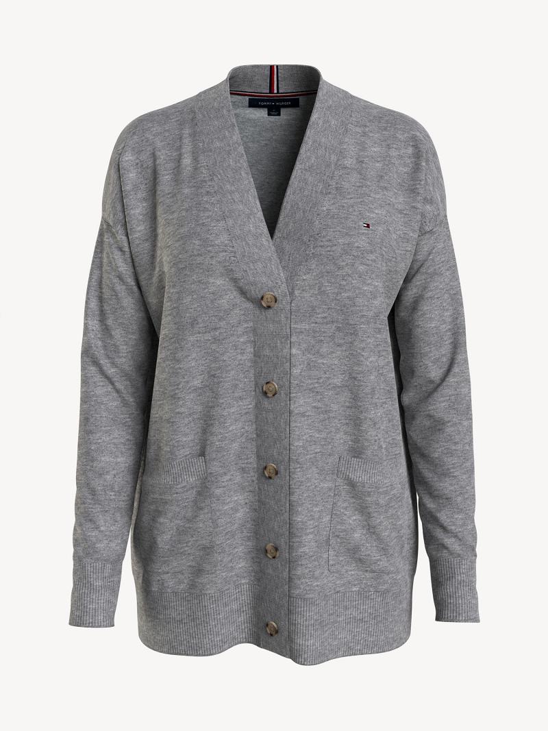 Grey Tommy Hilfiger Essential Solid Cardigan Sweaters | NZ_W21350