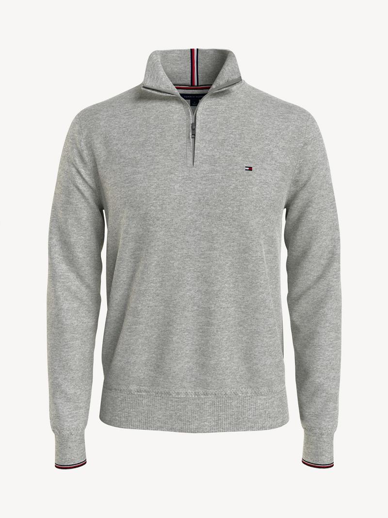 Grey Tommy Hilfiger Essential tonal quarter-zip Sweaters | NZ_M31164