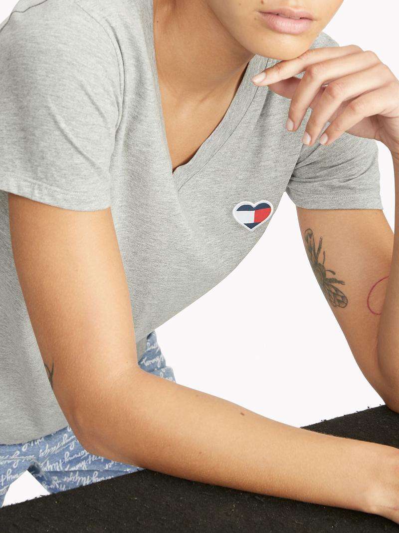 Grey Tommy Hilfiger Heart Sleep T Shirts | NZ_W21454