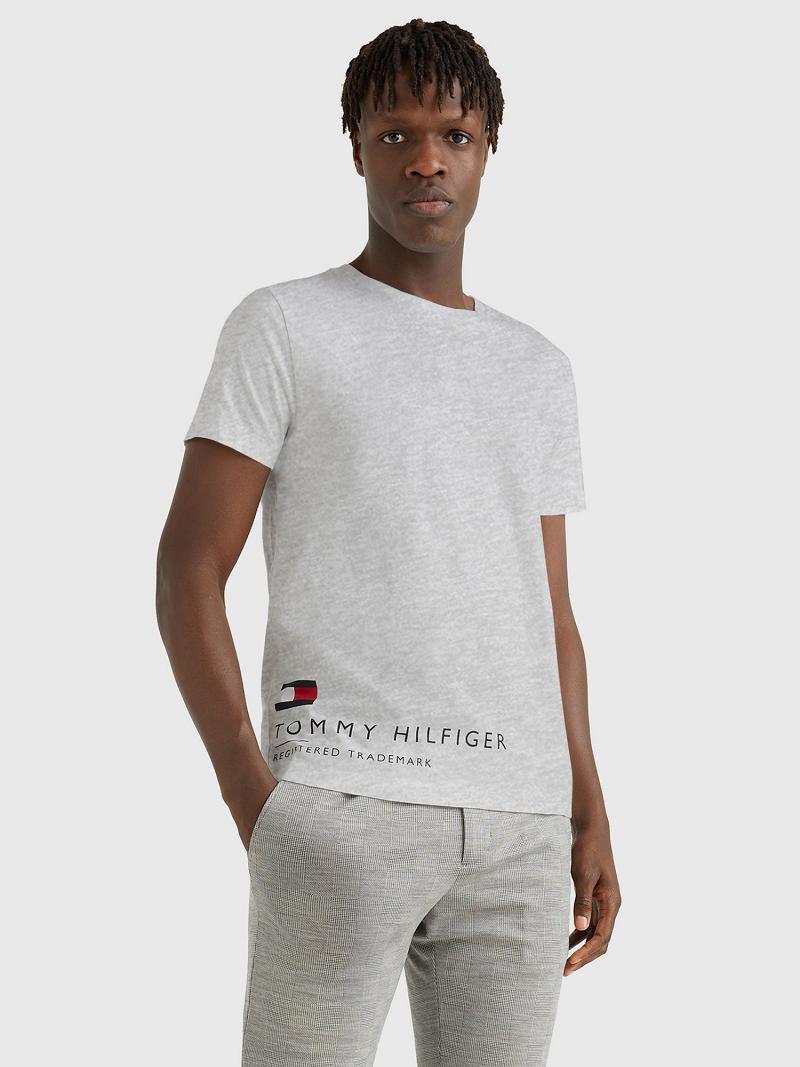 Grey Tommy Hilfiger Hem logo T Shirts | NZ_M31040