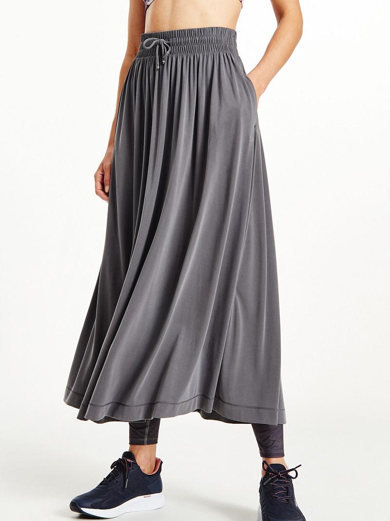 Grey Tommy Hilfiger Icon Solid Midi Skirts | NZ_W21332