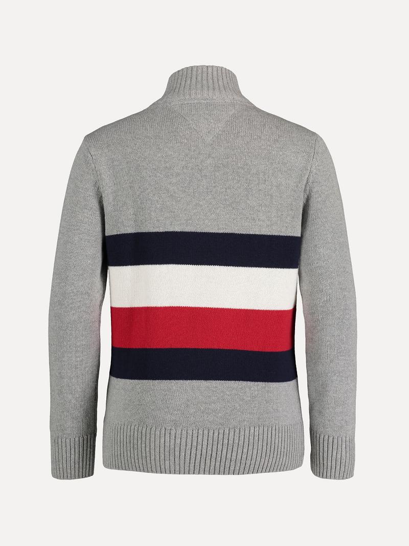 Grey Tommy Hilfiger Little Flag Quarter-Zip Sweaters | NZ_B2113